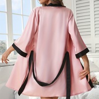 Ensemble de chemise de nuit en satin taille élastique solide deux pièces respirant été peignoir pour femmes