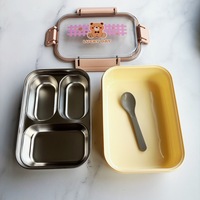 Cartoon-Bären-Kinder-Lunchbox mit 3 Fächern, versiegelter Edelstahl-Thermo-Bento-Behälter für Kinder