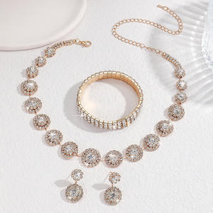 Juego de Collar y Aretes JOMTY de Moda para Novia, Estilo Europeo Americano, Aleación de Zinc, Chapado en Oro/Plata, con Pedrería - Product Image 3