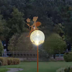 Solar Fairy Glass <b>Ball</b> Light <b>LED</b> Iron Garden Stake Outdoor Water Resistant Solar Powered Decor - Product Image 1