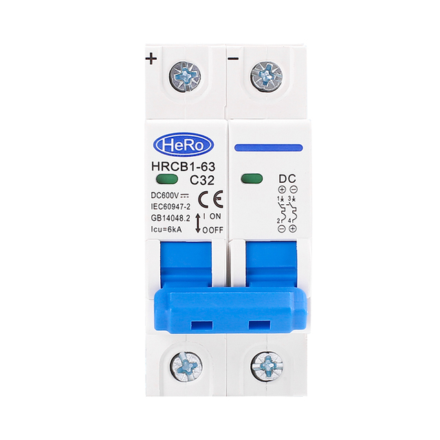 HERO 2P DC 1000V Solar Mini Circuit Breaker Battery Switch 6A 10A 16A 20A 25A 32A 40A 50A 63A DC MCB for Photovoltaic PV System