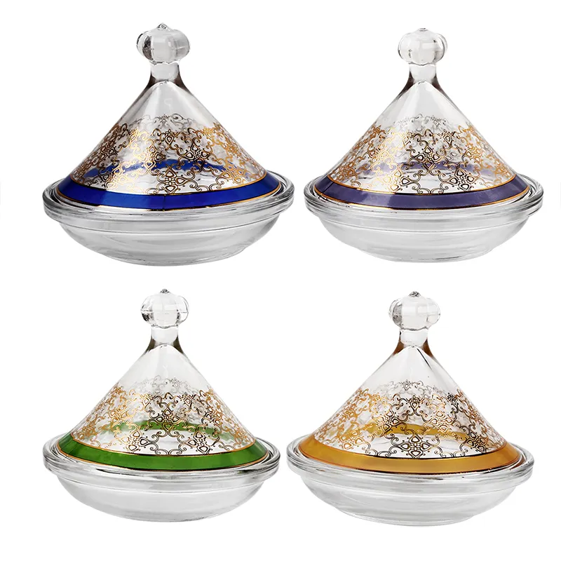 Potes de vidro coloridos dos doces, de alta qualidade, conjunto de dois tamanhos com tampa de vidro