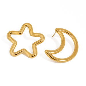 Boucles d'oreilles étoile et lune en acier inoxydable doré, forme géométrique, bijoux tendance pour femmes - Product Image 1