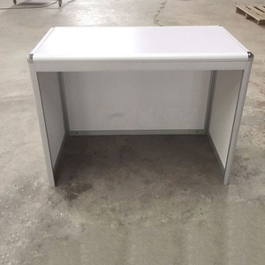 Comptoir d'accueil pour exposition, bureau d'information pour salon professionnel, armoire de présentation rectangulaire pliable <span class=keywords><strong>en</strong></span> alliage d'aluminium blanc/argent - Product Image 4