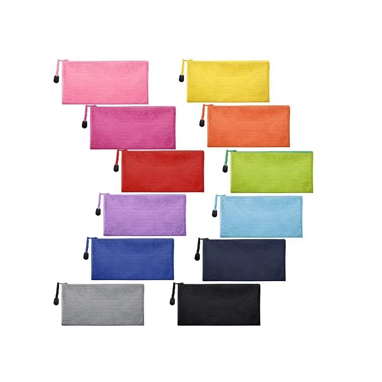 Zipper Waterproof File Bag Pencil Pouch Pen Bag for Cosmetic Makeup Office Supplies and Travel, Assorted Colors