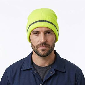 <span class=keywords><strong>Bonnet</strong></span> réfléchissant jaune fluo en acrylique tricoté haute visibilité avec protection des oreilles pour la construction, le cyclisme, la randonnée et le travail par temps froid - Product Image 2
