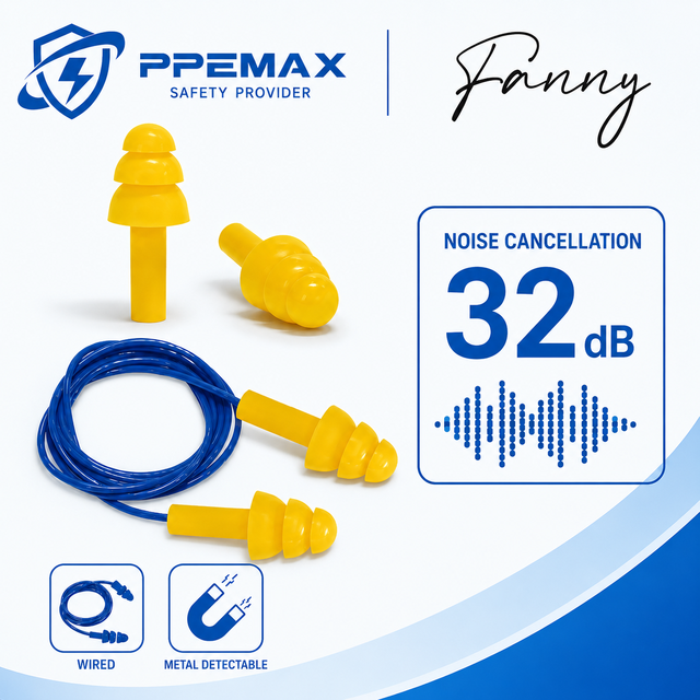 Food Industry Metal Detectable Type Ear Plug 3-layer Christmas Tree-shaped TPR Wired Noise-canceling Earplugs