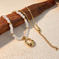 Collier pendentif en acier inoxydable avec fausses perles, chaîne perlée dorée 45-50cm, breloques coquillage, tortue, cœur, soleil