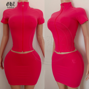 Abbigliamento Estivo per Donne, Set Sportivo Personalizzato Streetwear, <span class=keywords><strong>Giacca</strong></span> <span class=keywords><strong>Senza</strong></span> <span class=keywords><strong>Maniche</strong></span> con Zip a Contrasto e Minigonna, Completo Due Pezzi - Product Image 4