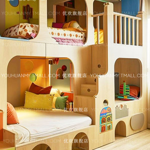 Chambre d'enfant multifonctionnelle intégrée avec lit superposé et espace pour animaux de compagnie, style grenier, design arc-en-ciel coloré - Product Image 3