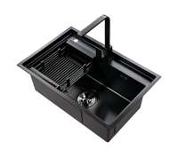 Évier de cuisine simple en acier inoxydable doré brossé de luxe et robinet multifonctionnel carré doré assorti