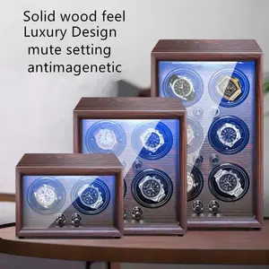 Molle-bobinadora de reloj automática de alta calidad, caja de reloj de cuero y madera segura, con 2 ranuras y LED de parada abierta