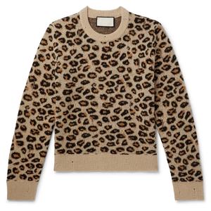 Fabricante de Suéteres Personalizados, Suéter de Lana para Hombre, Diseño Desgastado, Estampado Jacquard de Leopardo, Cuello Redondo, Manga Larga - Product Image 1