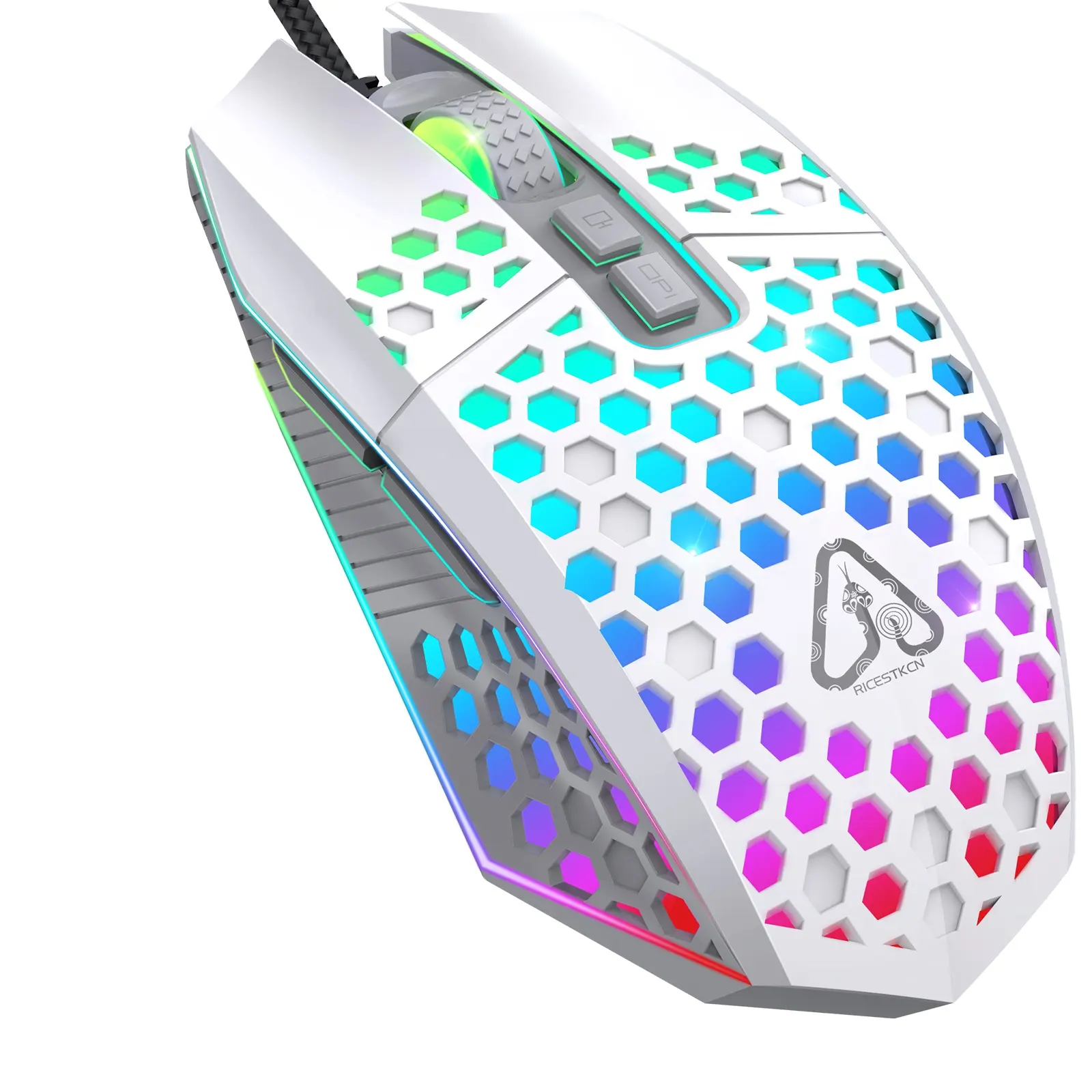 Targeal Rgb Gaming Mouse - 8000 Dpi Optische Bedrade Usb Lichtgewicht Honingraat Gaming Muis Voor Pc Computer Laptop Tablet-Wit