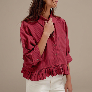 Printed Women's Casual Shirt Natural Waistline Woven Cotton Short Sleeve - Product Image 3