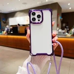 Pc Clear Transparant Sublimatie Uv Print Cover Voor Iphone 13 14 Pro Max 5G Mobiele Telefoon Hoesjes Met Ketting