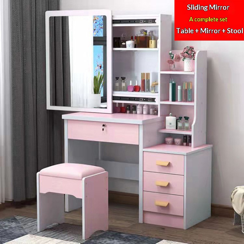 tabouret miroir coulissant rose armoire droite