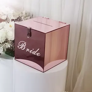 Зеркальная акриловая коробка для свадебных открыток с слотом, коробка для приглашений, коробка для пожертвований, желающая хорошо с замком для свадьбы