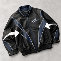 Veste bomber en cuir véritable noir personnalisée, imperméable, avec broderie en chenille, veste en cuir streetwear pour homme