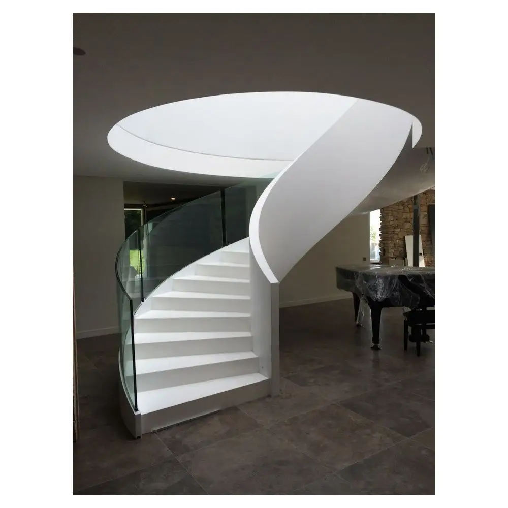 PRIMA 야외 단단한 나무 계단 유리 계단 현대 Led 빛 유리 트레드 인테리어 나선형 계단