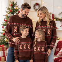 Pull de Noël assorti pour la famille, motif renne jacquard personnalisé, col rond, longueur longue, sweat-shirts et pulls à capuche pour hommes