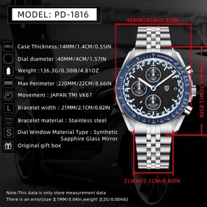 PAGANI DESIGN PD-1816 Moon Men's Watches Luxury Speed Chronograph Quartz Watch for Man AR Sapphire Mirror Waterproof <b>Clock</b> Gift - Product Image 6