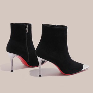 Botines de tacón alto de gamuza con punta metálica para mujer, estilo nuevo, elásticos, ajustados, sin cordones, que aumentan la altura, Otoño Invierno 2025 - Product Image 4