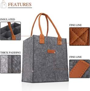 Vente en gros sac isotherme pour bouteille de vin en tissu feutre avec logo personnalisé sac isotherme pour 2 bouteilles de plage sac fourre-tout pour transporteur de vin sac de pique-nique - Product Image 2