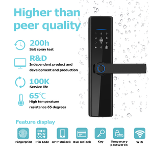 Qunn thông minh <span class=keywords><strong>Wifi</strong></span> Keyless nhập Hợp kim nhôm không dây Khóa vân tay kỹ thuật số mật khẩu Đầu đọc thẻ đám mây lưu trữ dữ liệu gỗ - Product Image 2