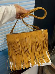 Sac bandoulière bohème à franges, style rétro, en daim, pour femme, avec pompons – Nouvelle collection très tendance - Product Image 3