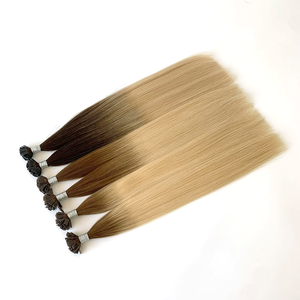 Venta al por mayor hueso recto cutícula alineada sin enredos doble dibujado europeo Remy queratina Rubio ITip extensiones de cabello - Product Image 4