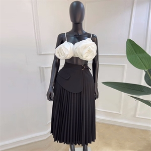 ZHEZHE femmes été nouvelle mode taille haute Design sens une ligne plissée <span class=keywords><strong>mi</strong></span>-<span class=keywords><strong>longue</strong></span> <span class=keywords><strong>jupe</strong></span> mode femmes carrière robe - Product Image 6