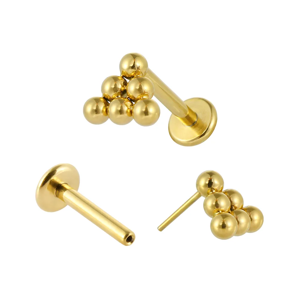 Superstar Wholesale delicate flower style set welding small ball fashion piercing jewelry F136 titanium threadless labret