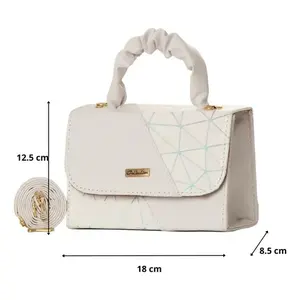 Fana Fashions Sac bandoulière géométrique blanc en cuir PU avec décoration en chaîne pour femme - Product Image 4