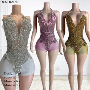 Ocstrade Ropa De Mujer Monos Cortos Sexys Sin Mangas Con <span class=keywords><strong>Espalda</strong></span> Descubierta Y Cuello Halter Brillante Con Pedrería Para Mujer - Product Image 1