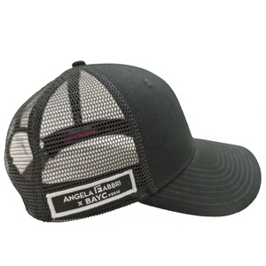 Custom PVC Patch Trucker Hat 6 Panel <strong>Black</strong> Cotton Front Mesh Back Baseball Cap with Underbrim Print &amp; Woven <strong>Label</strong> - Product Image 4