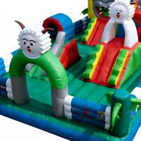 Parcours d'obstacles gonflable à thème « Pleasant Goat Big Big Wolf » en PVC écologique vert/bleu de qualité commerciale