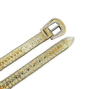 Penjualan langsung pabrik sabuk PU warna-warni bergaya Punk Rock pria dengan gesper berlian buatan berkilau untuk sabuk koboi wanita - Product Image 2