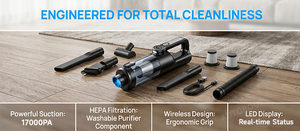 <span class=keywords><strong>Aspirateur</strong></span> de voiture 4-en-1 portable avec fonction souffleur d'air puissant 18000, élimination de la poussière en un clic, <span class=keywords><strong>filtre</strong></span> HEPA lavable - Product Image 6