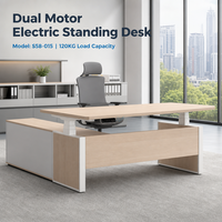 Bureau de direction électrique réglable en hauteur, double moteur, assis-debout, avec armoire latérale, capacité de charge 120 kg et écran LED