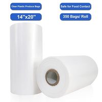 Plastic producezakjes op rol, transparant, voedselbewaarzakjes voor brood, groenten, fruit en vlees, 350 zakjes/rol (14'X20'/4 rollen)