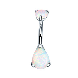 Anneau de nombril en titane G23 avec barre incurvée et incrustation de CZ ou d'opale en forme de goutte d'eau |   Bijoux de piercing au nombril hypoallergéniques pour femmes et hommes - Product Image 5