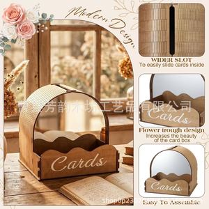 Wooden <b>Wedding</b> <b>Card</b> Storage <b>Box</b> With Flower Trough Rectangular Standing Type For <b>Wedding</b> Decor - Product Image 2