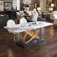 Ensemble de table et de chaises de salle à manger de luxe en acier inoxydable Muzhili CZ-013 avec cuir, bois et marbre, design moderne