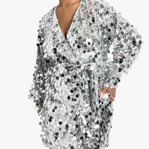 Vestidos de Noche Navideños al por Mayor, Tallas Grandes, Lentejuelas, Manga Larga, Mini Vestido, Nuevo Vestido Elegante para Fiesta, Venta Caliente 2025 - Product Image 2