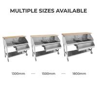 Comptoir de bar mobile en acier inoxydable commercial avec évier intégré, bac à glace et porte-bouteilles