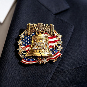 Broche de la Campana de la Libertad Rojo Brillante, 250 Aniversario, Aleación con Incrustaciones de Diamantes, Unisex, Joyería Conmemorativa del Día de la Independencia, Regalo - Product Image 1
