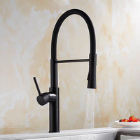 Robinet de cuisine à tirette à poignée unique avec valve en céramique à col flexible Installation à un trou en laiton noir moderne Style classique