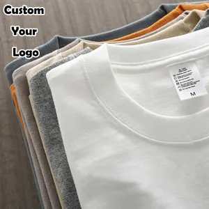 Camiseta clásica de poliéster con cuello redondo para hombre, camisetas informales de talla grande, lisa, blanca, personalizada, de algodón pesado, venta al por mayor