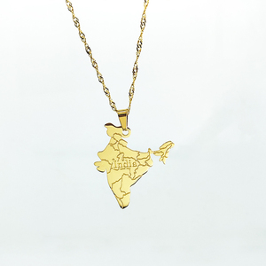 Inde <span class=keywords><strong>Carte</strong></span> Pendentif Collier Joyas De Plata Bijoux En Acier Inoxydable Plaqué Or Gravé Lettre <span class=keywords><strong>Carte</strong></span> De L'inde Collier Joyeria - Product Image 4